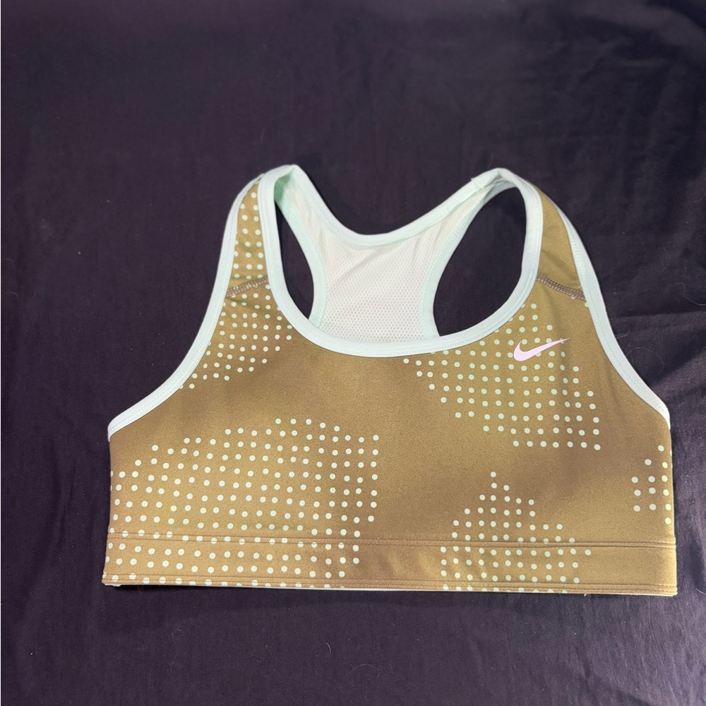 Nike Tan and White Sports Bra with Perforated Design